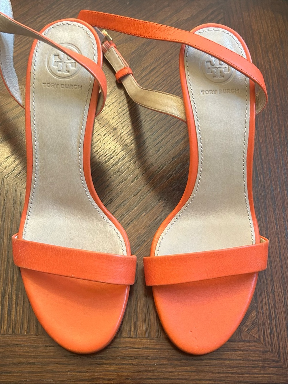 Tory Burch Orange Leather Ankle-Strap Sandals Size 7